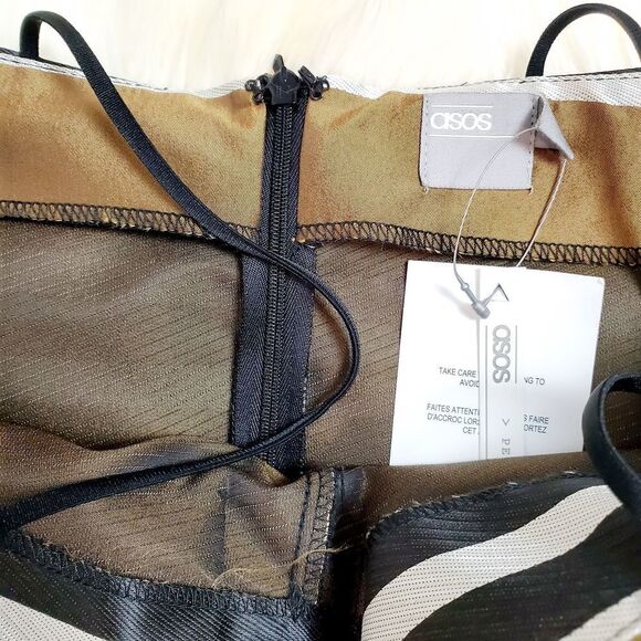 Asos Striped Gold Black Pleats Midi Skirt SALE - Picture 10 of 12